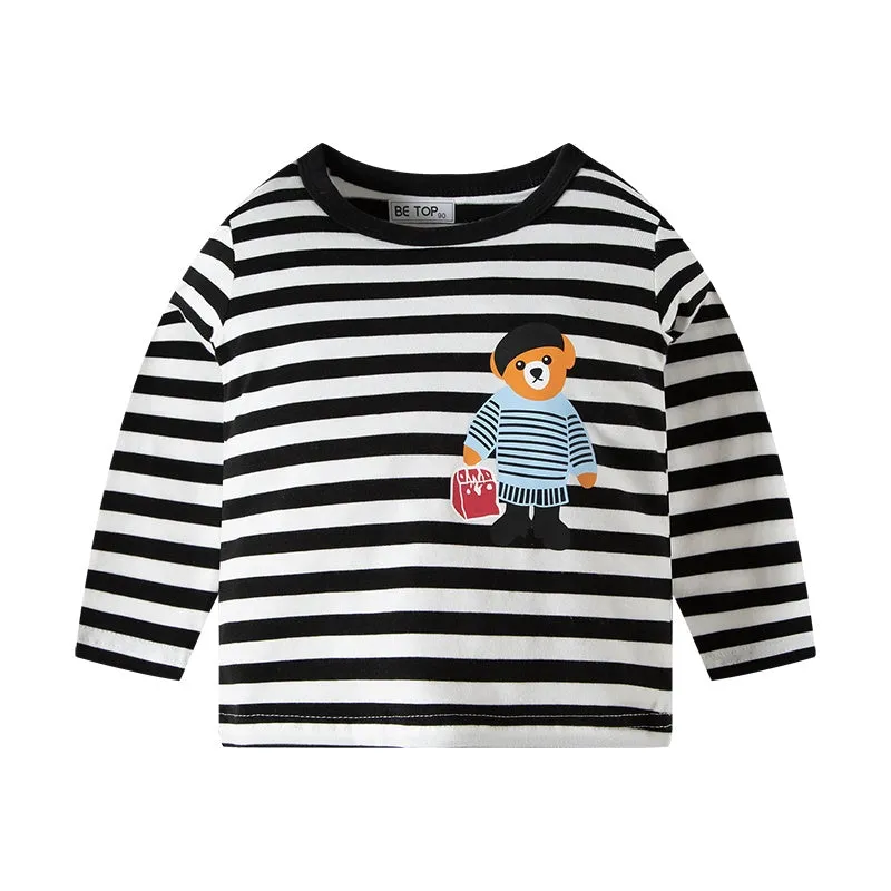 4-Pack Toddler Boys Cartoon Pattern Cotton Long Sleeve Tshirt