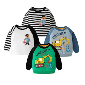 4-Pack Toddler Boys Cartoon Pattern Cotton Long Sleeve Tshirt