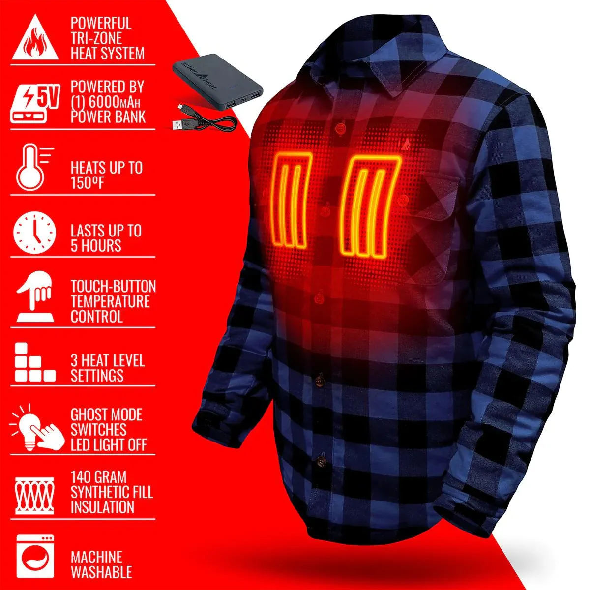 ActionHeat 5V Battery Heated Flannel Shirt