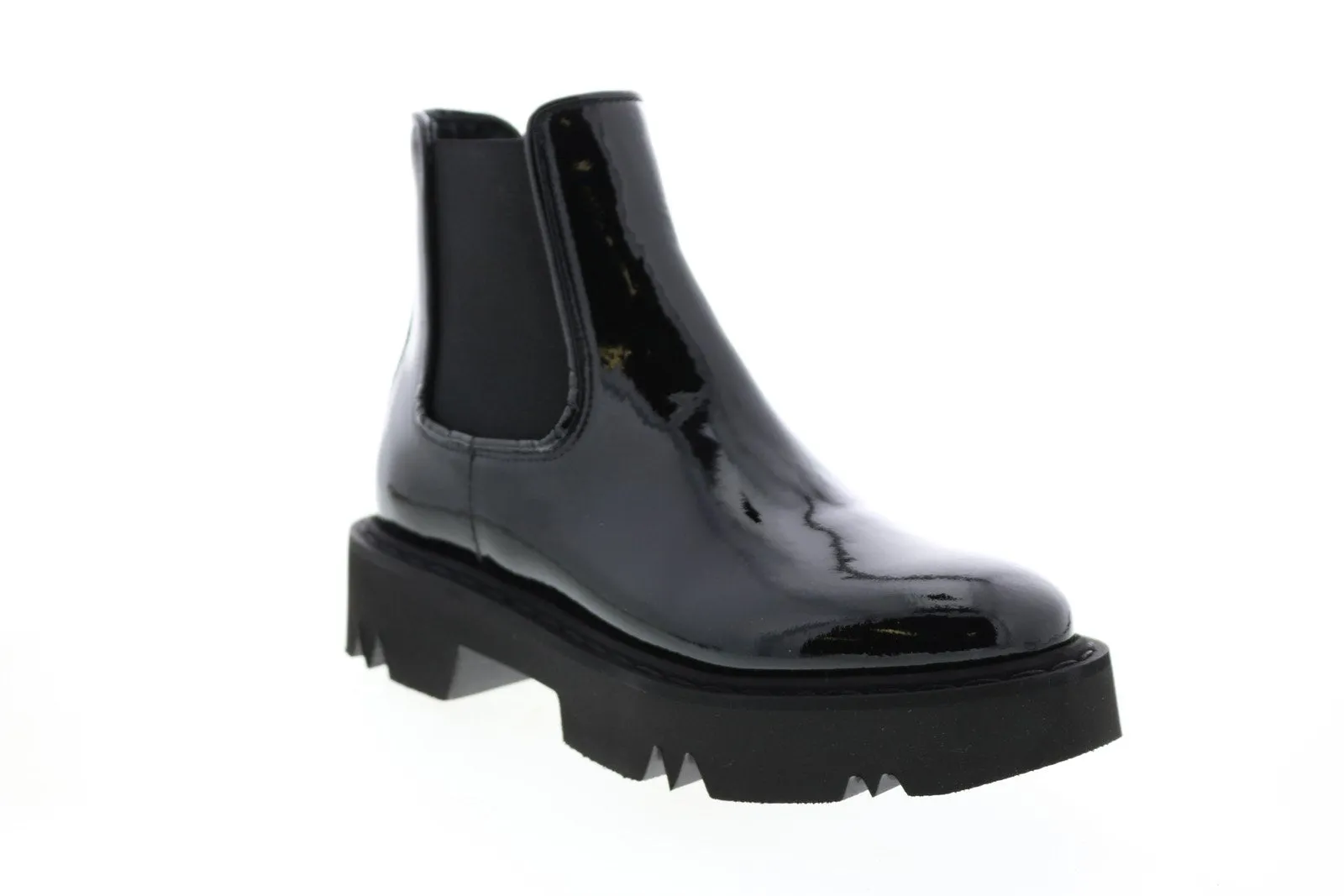 Aquatalia Haylie Patent 34L3694-BLK Womens Black Leather Slip On Chelsea Boots