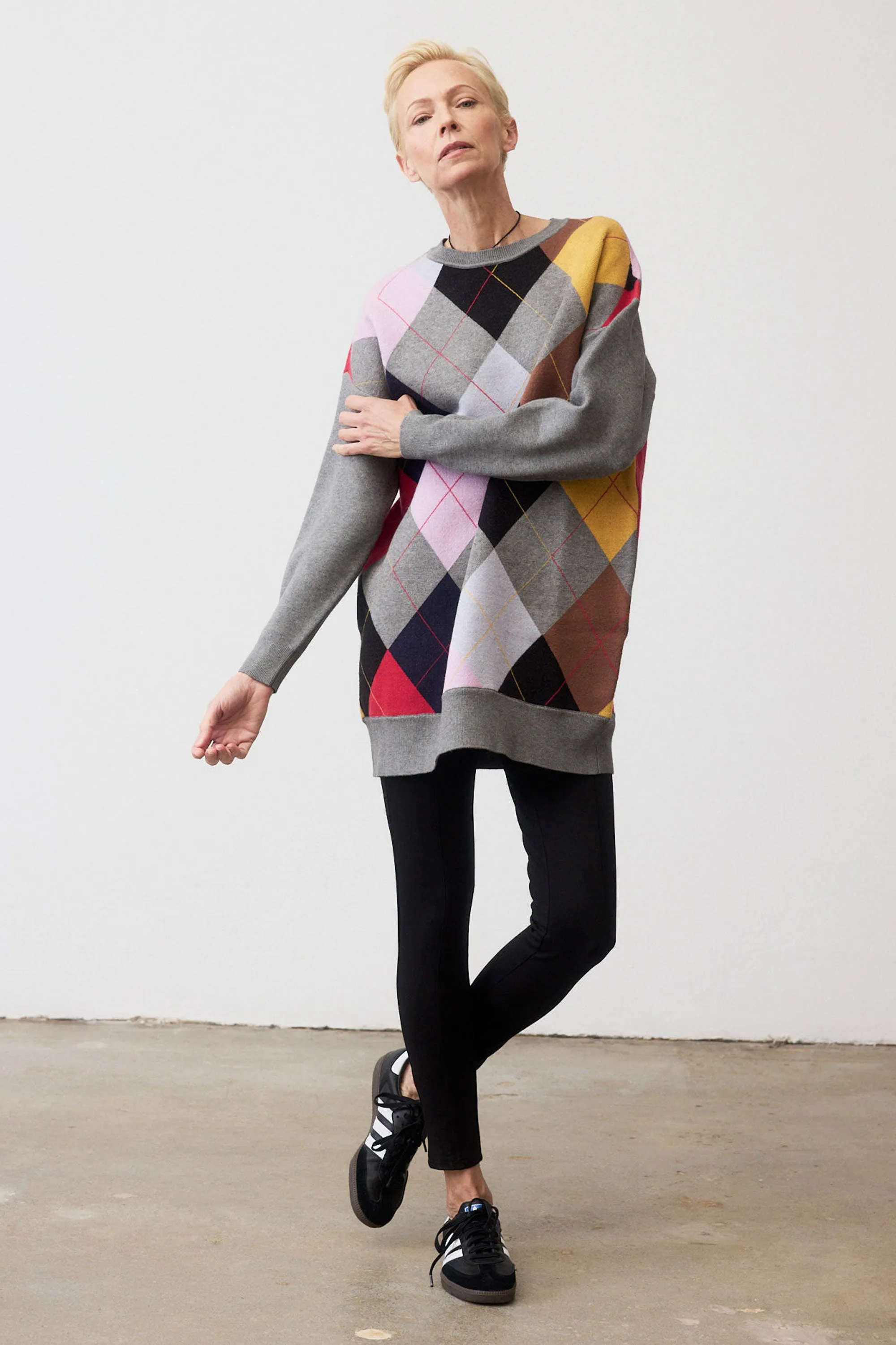 Argyle Crewneck Sweater Dress