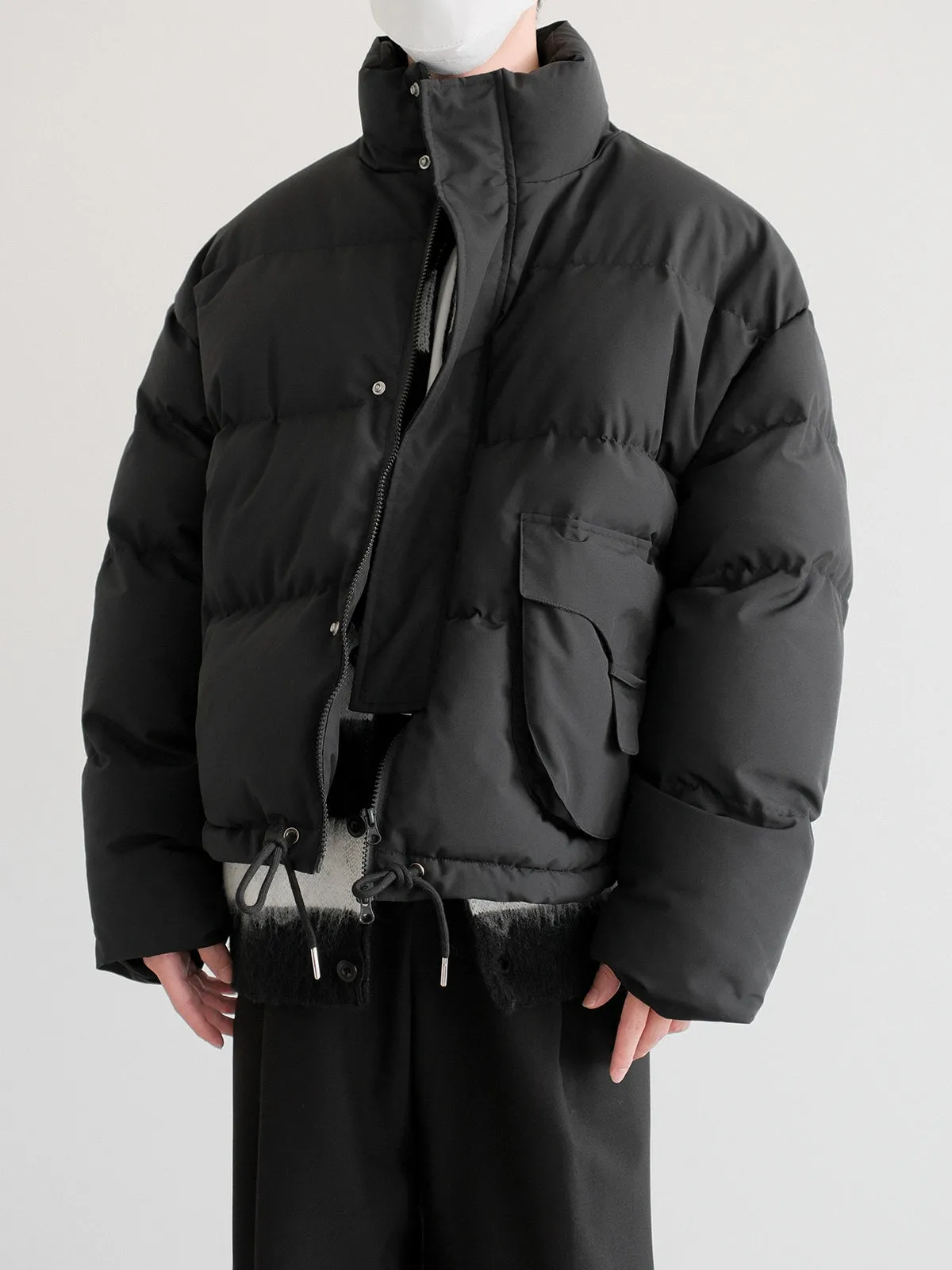 Asymmetric Pocket Insulated Cotton Jacket