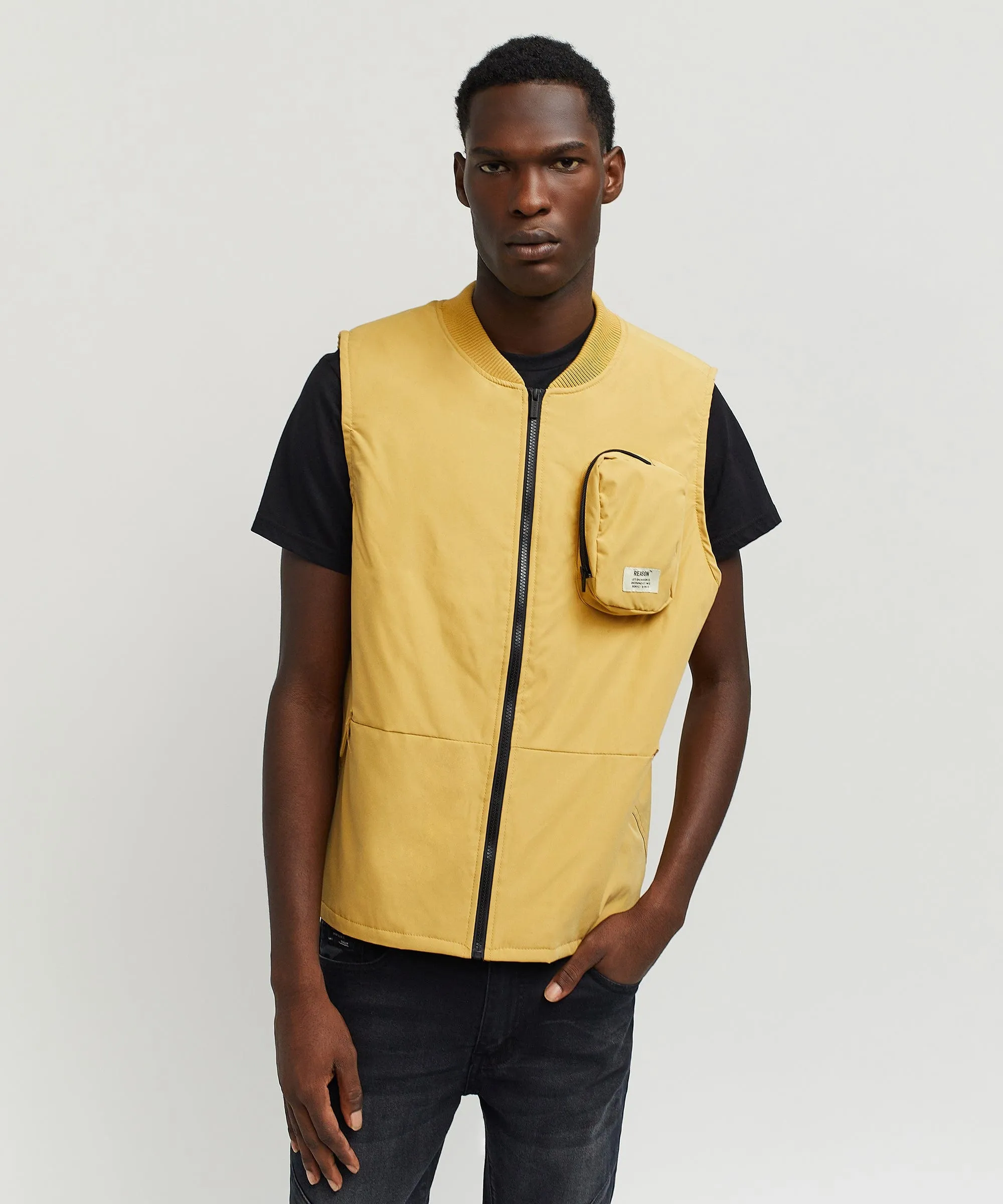 Bader Cotton Twill Color Block Utility Vest - Tan