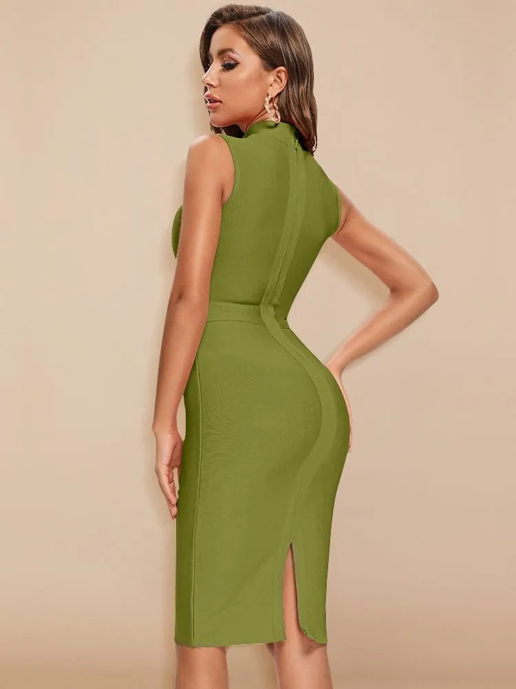 Bandage Turtleneck Sleeveless Bodycon Dress