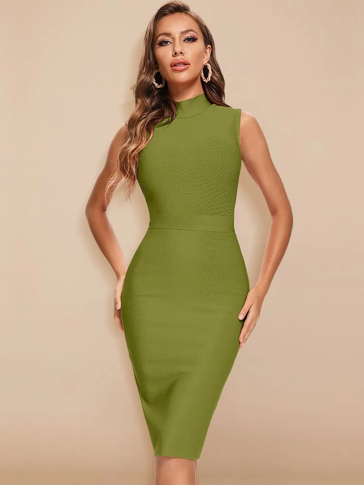 Bandage Turtleneck Sleeveless Bodycon Dress