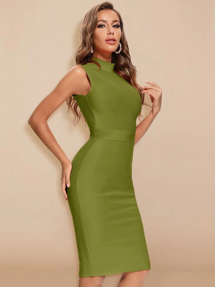 Bandage Turtleneck Sleeveless Bodycon Dress