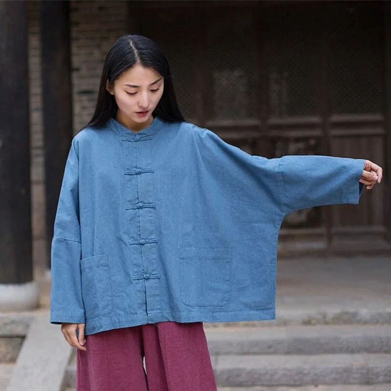 Batwing Sleeve Chinese Denim Jacket | Zen