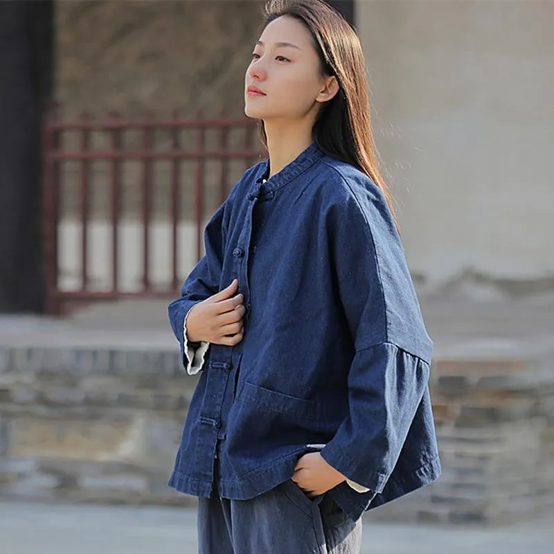 Batwing Sleeve Chinese Denim Jacket | Zen