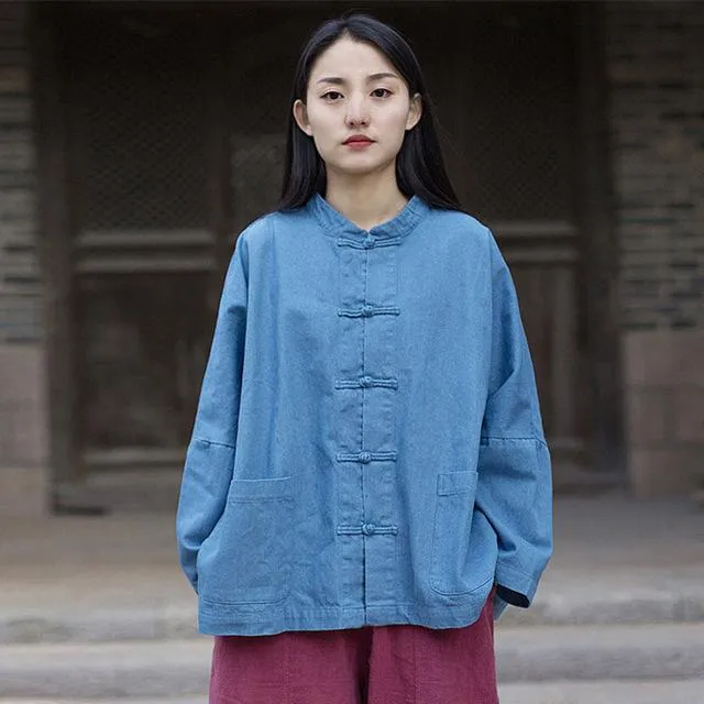 Batwing Sleeve Chinese Denim Jacket | Zen