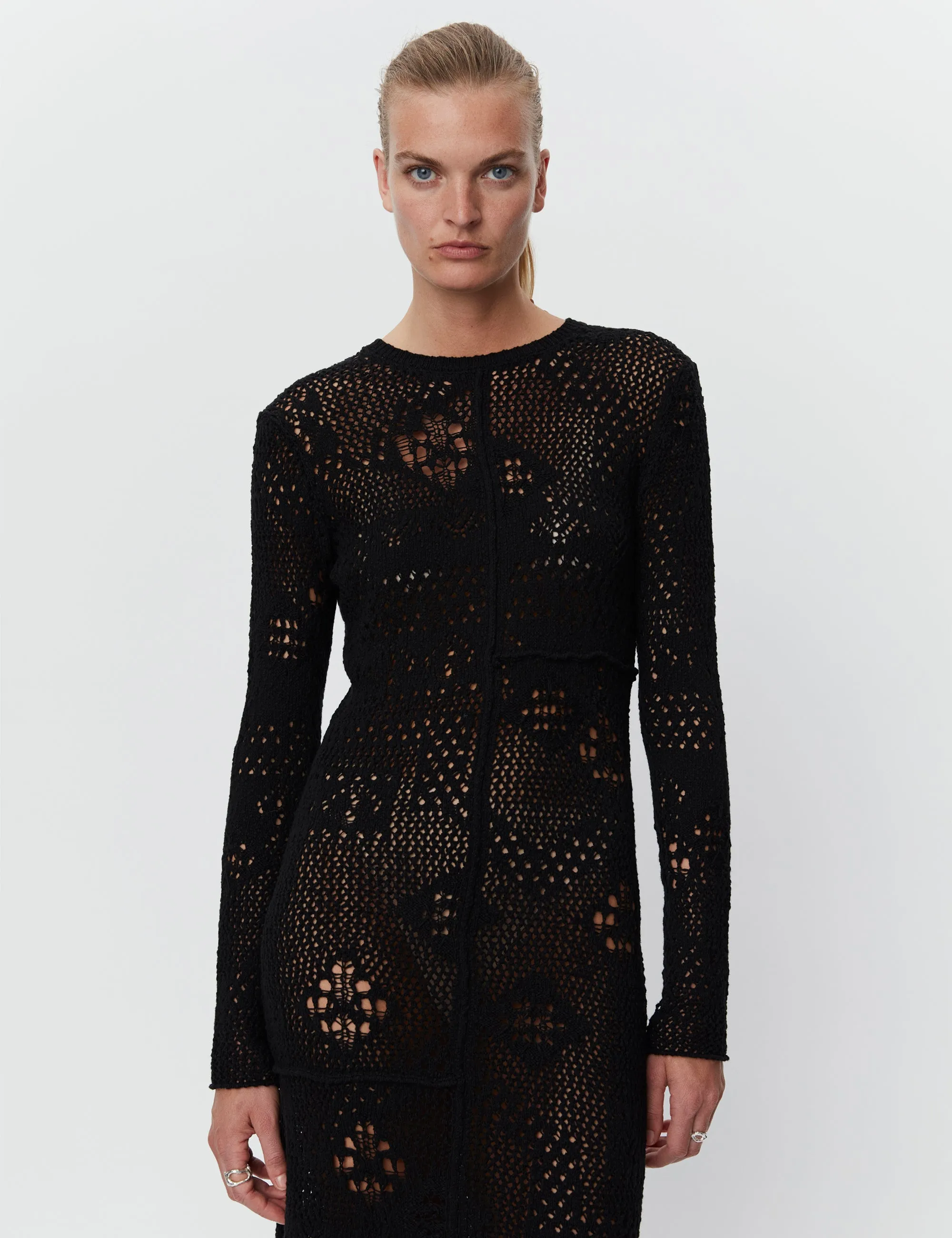 Benoit Black Artistic Crochet Dress