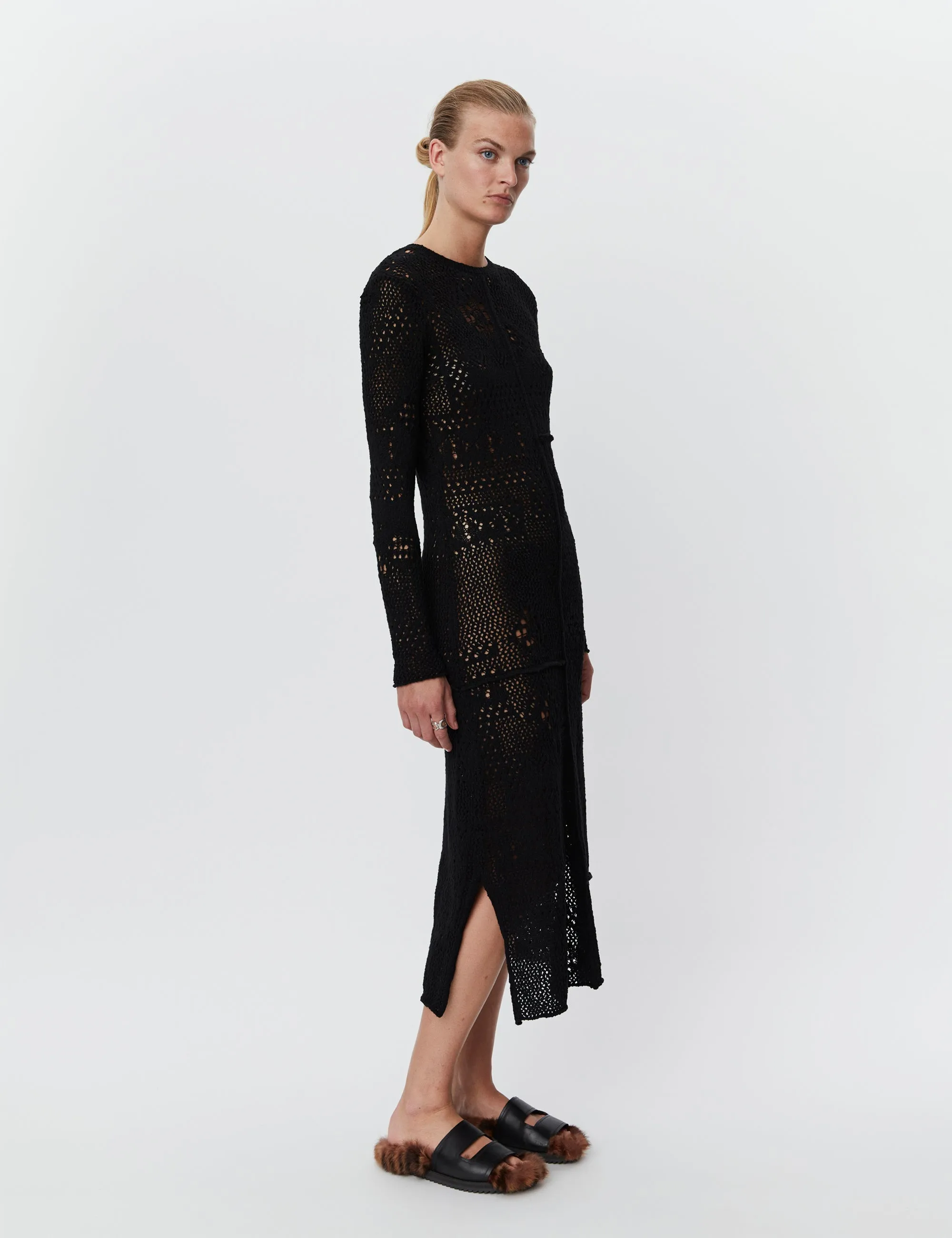 Benoit Black Artistic Crochet Dress