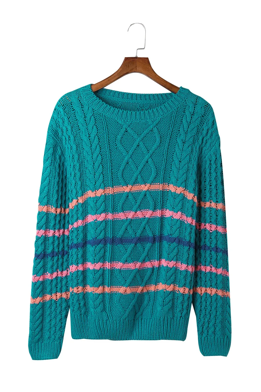 Black Striped Color Block Textured Knit Pullover Sweater