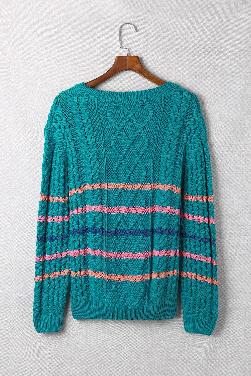 Black Striped Color Block Textured Knit Pullover Sweater