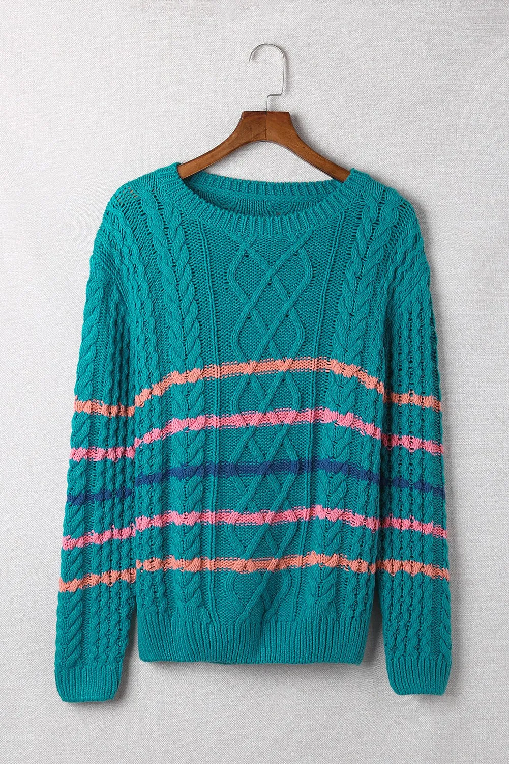 Black Striped Color Block Textured Knit Pullover Sweater