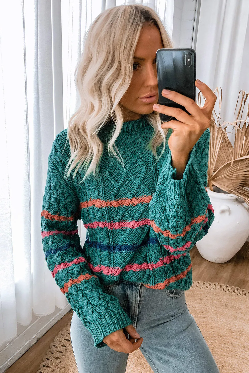 Black Striped Color Block Textured Knit Pullover Sweater