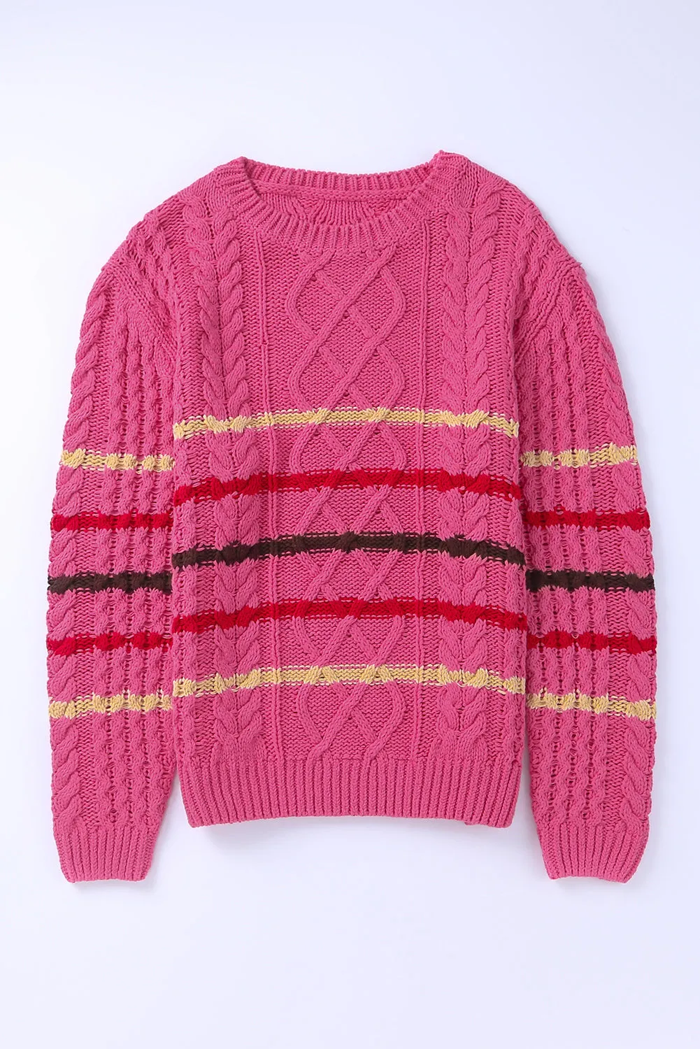 Black Striped Color Block Textured Knit Pullover Sweater