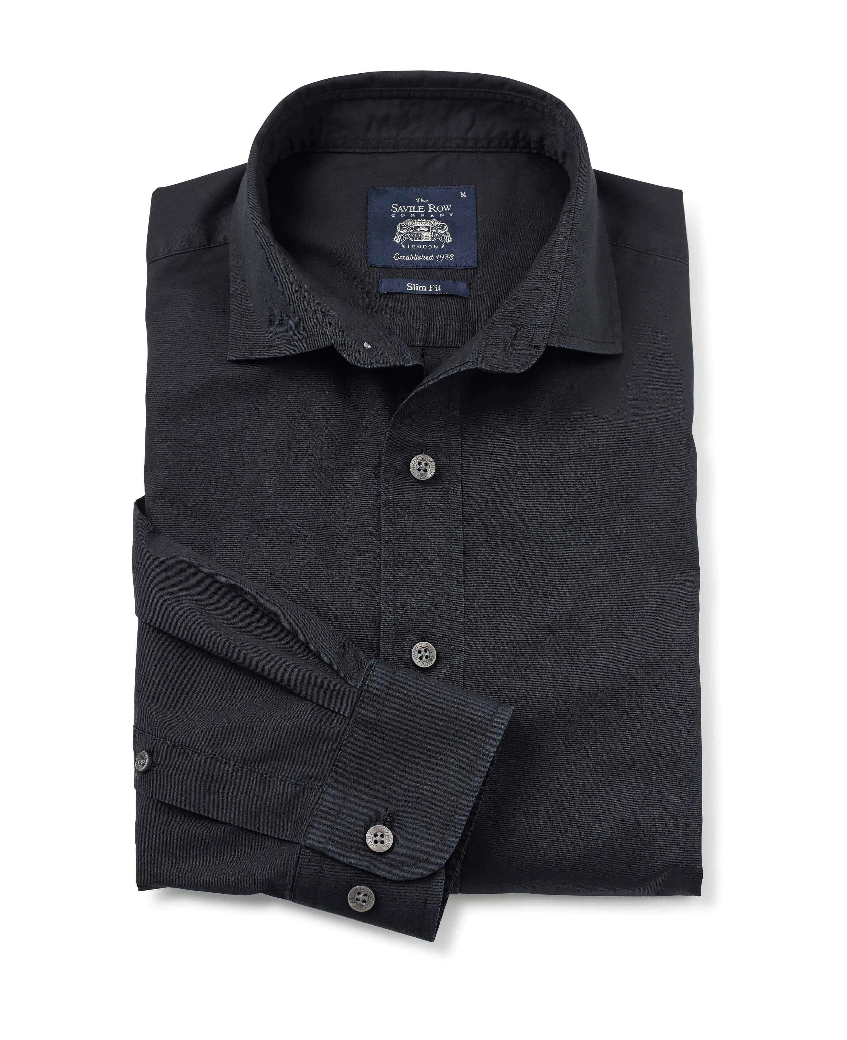 Black Twill Slim Fit Shirt in Shorter Length