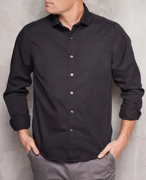 Black Twill Slim Fit Shirt in Shorter Length