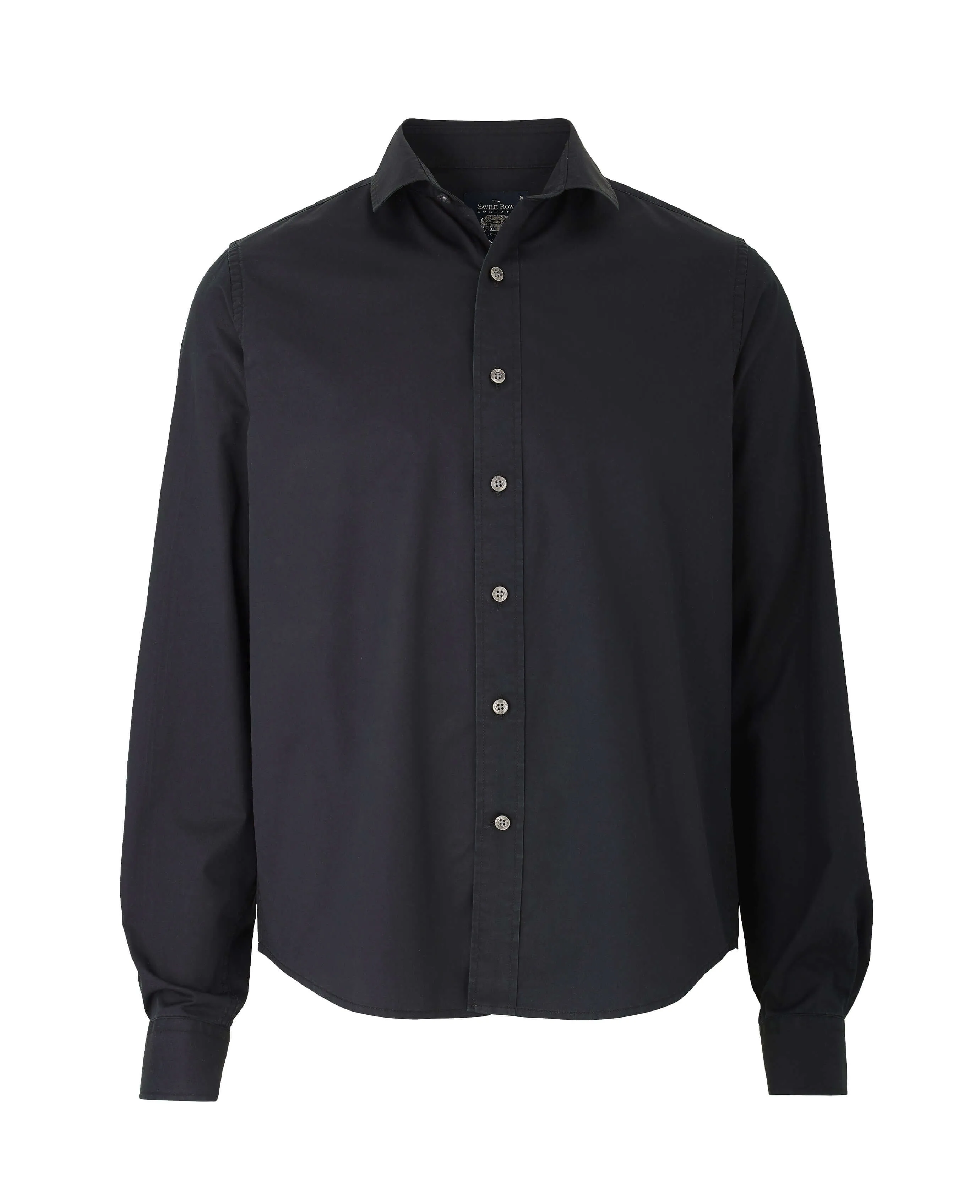 Black Twill Slim Fit Shirt in Shorter Length