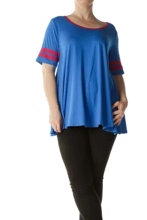 Blue Red-Details Soft Flared T-Shirt Dress