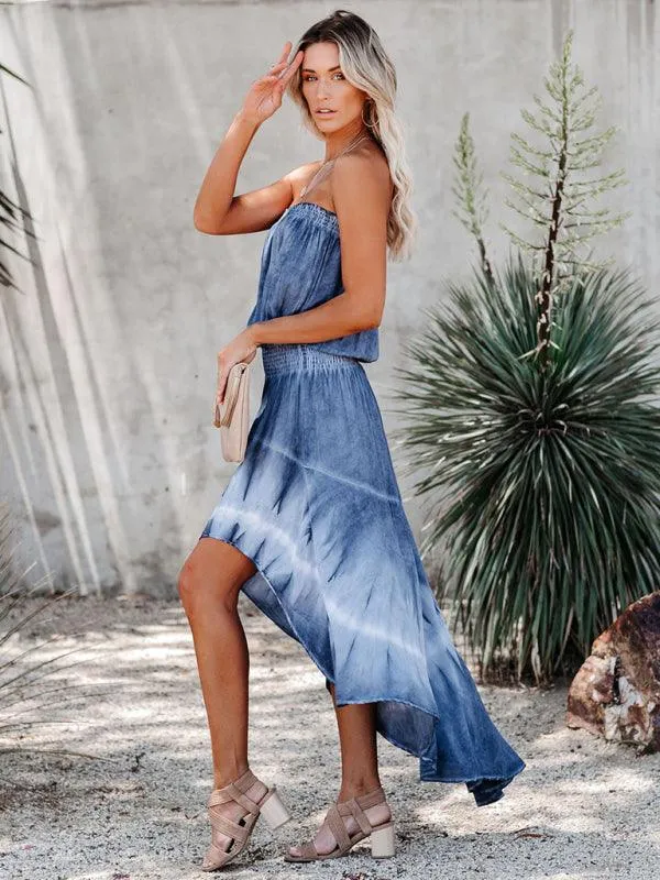 Boho Off-Shoulder Asymmetrical Tie-Dye Dress for Effortless Summer Style