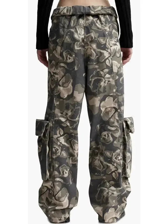 Camouflage Cargo Pants with Rolled Waist