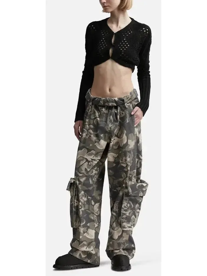 Camouflage Cargo Pants with Rolled Waist