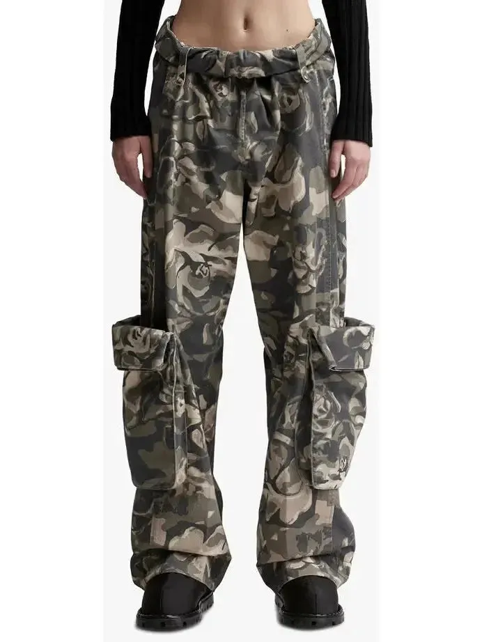 Camouflage Cargo Pants with Rolled Waist