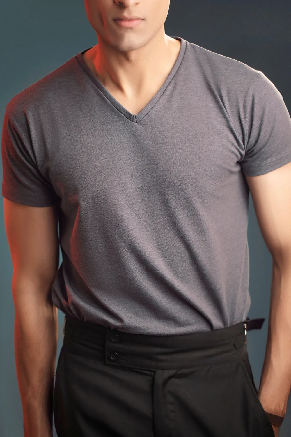 Charcoal Half Sleeve V Neck