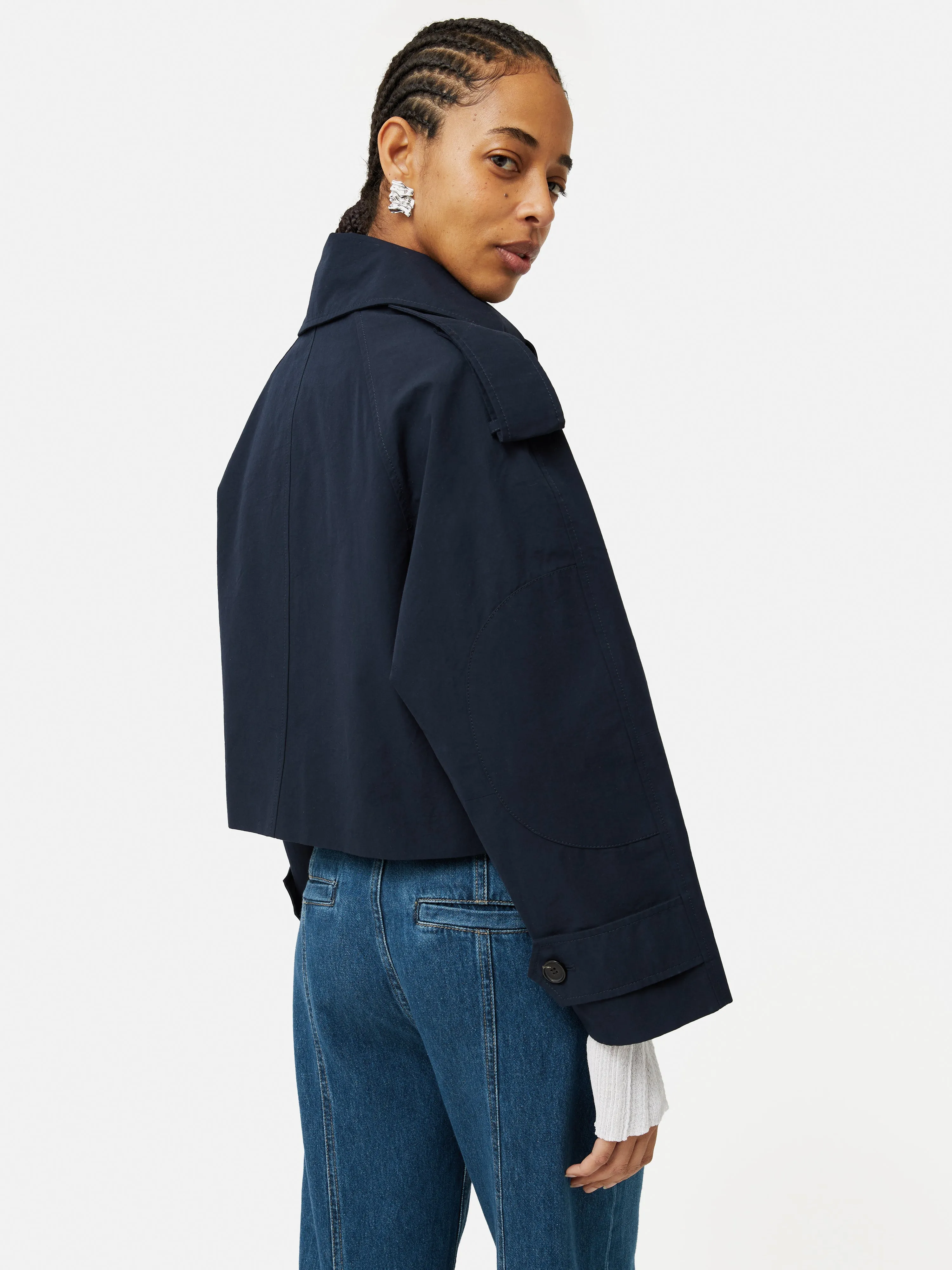 Cropped Cotton Trench Jacket | Navy