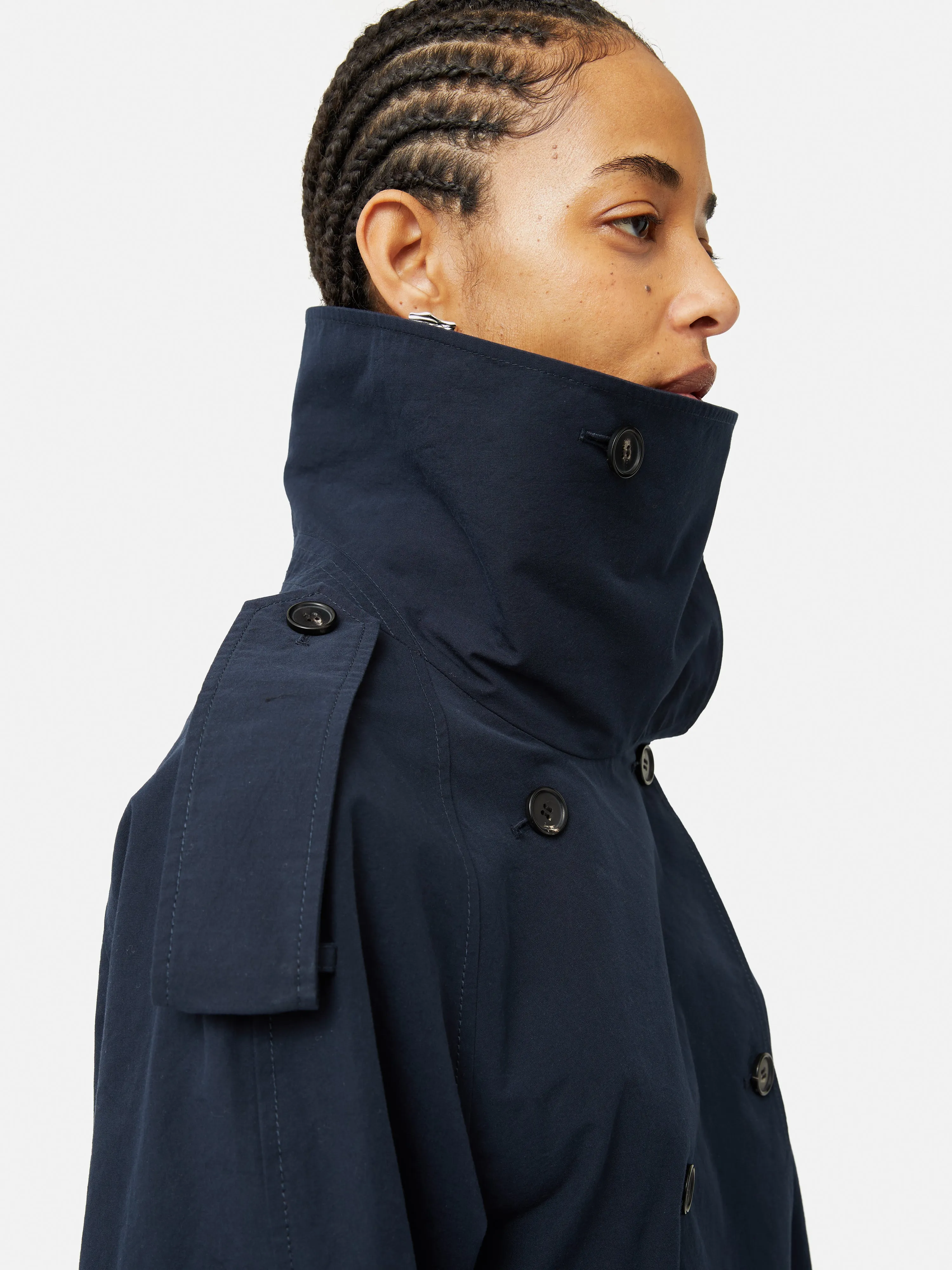 Cropped Cotton Trench Jacket | Navy