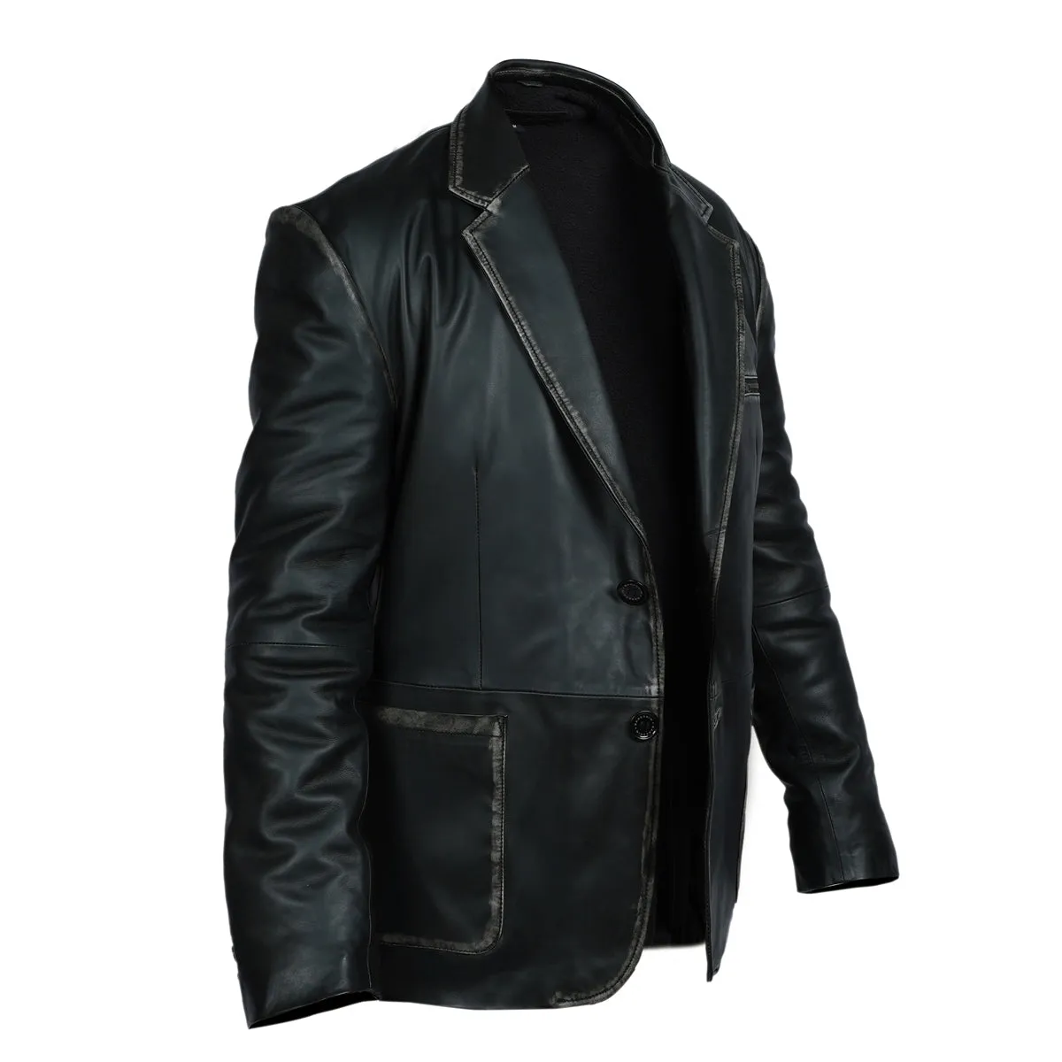 Formal Blazer Button Style Black Leather Jacket for Men