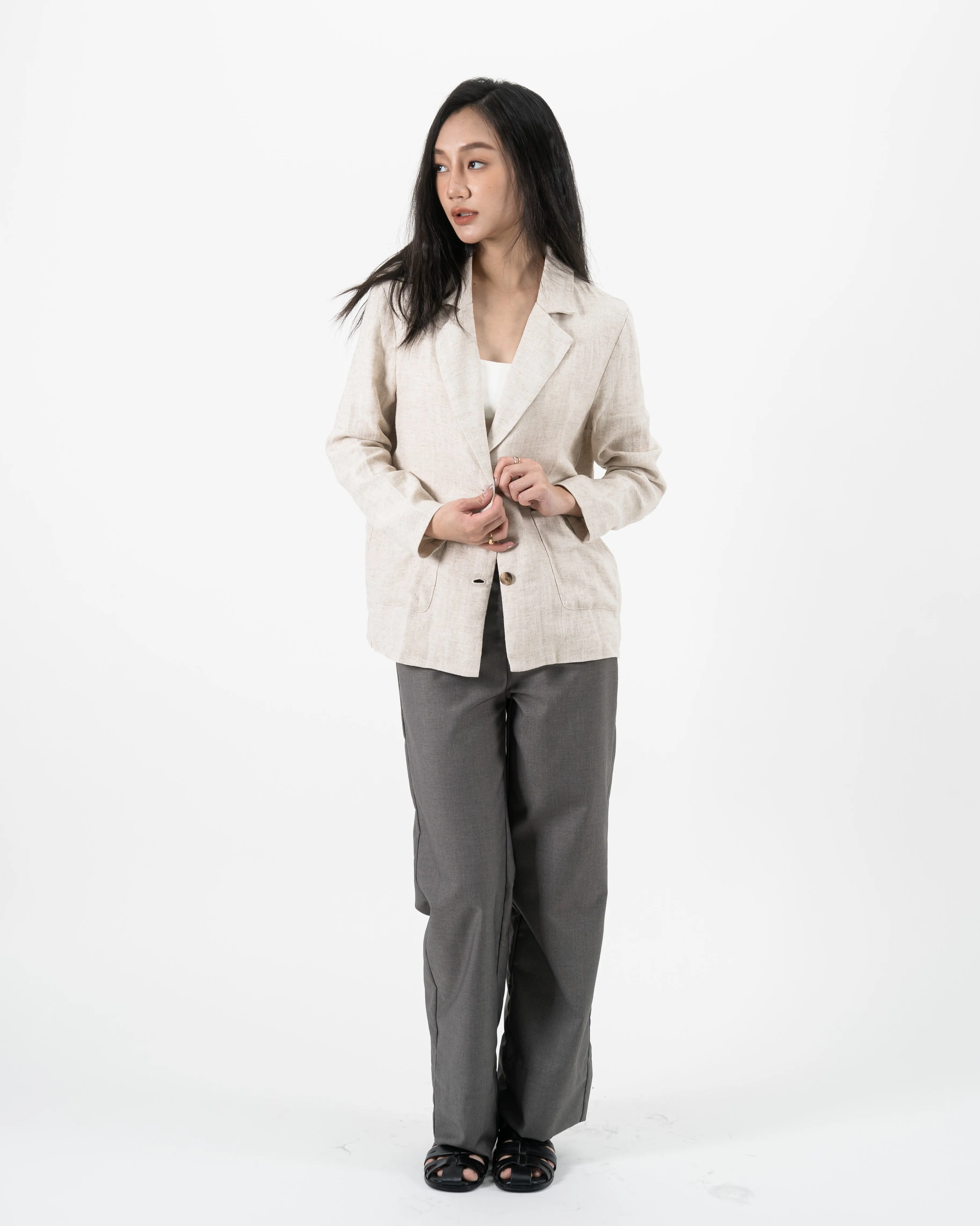 Gevia Straight Cut Trousers (Khaki Grey)