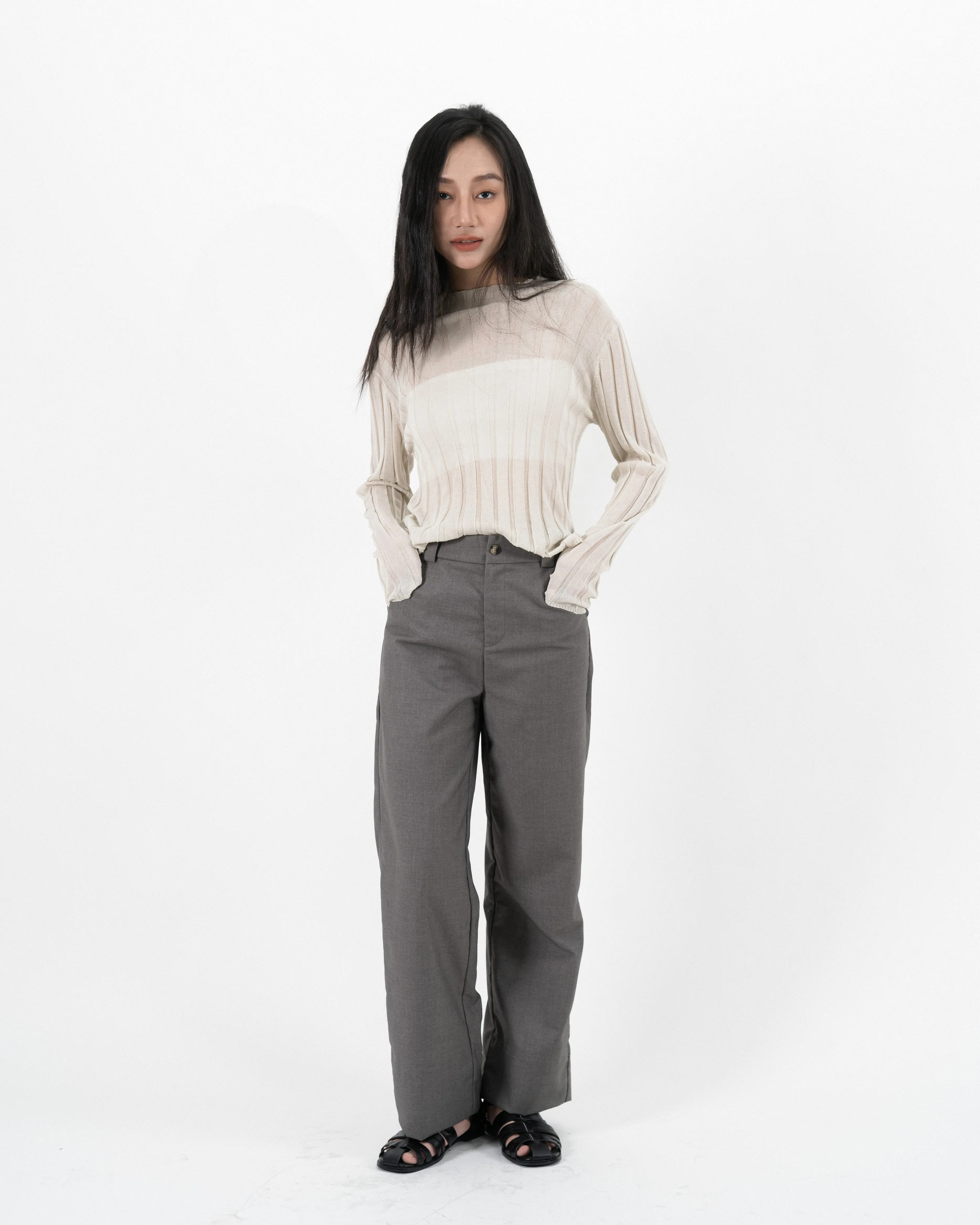 Gevia Straight Cut Trousers (Khaki Grey)