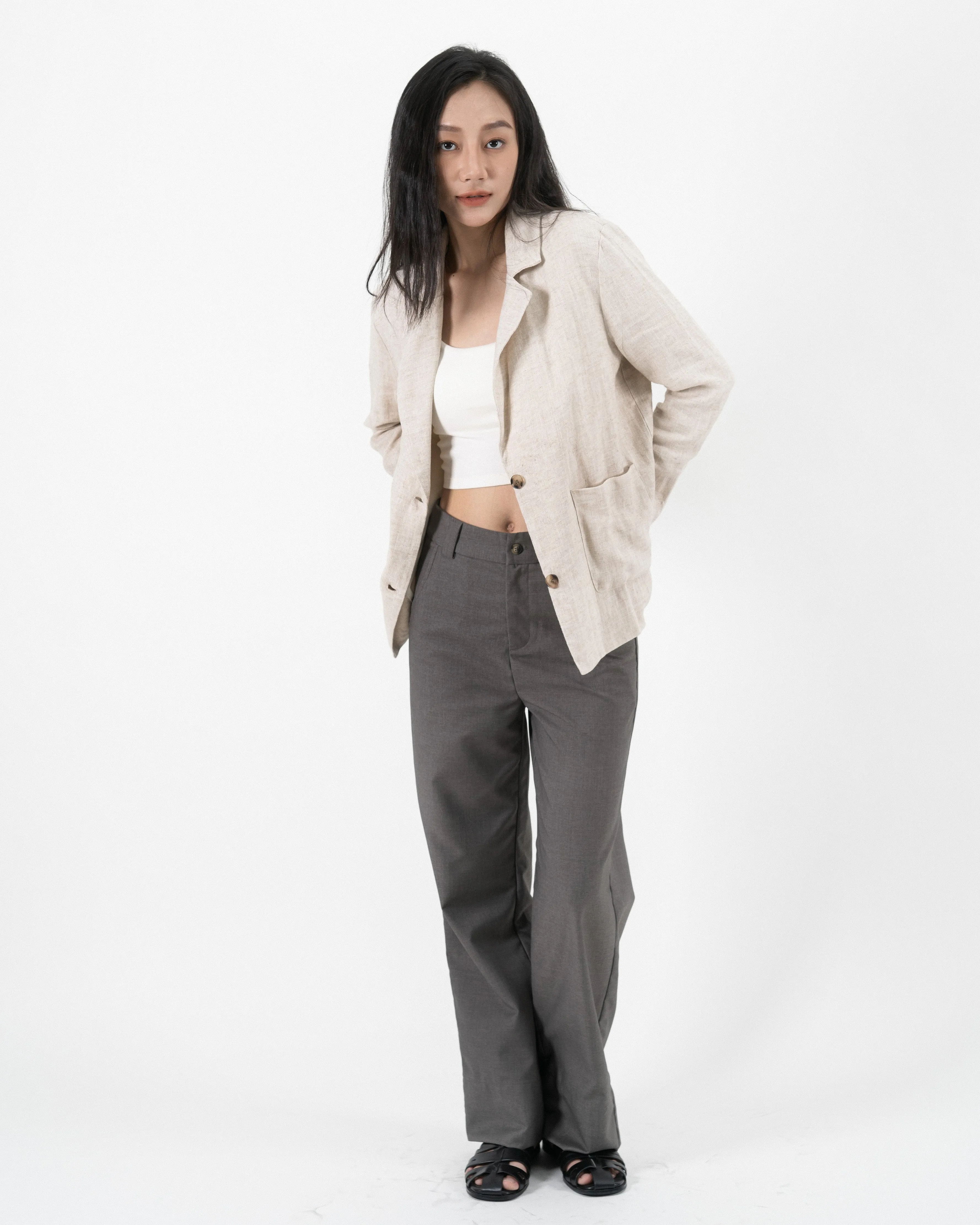 Gevia Straight Cut Trousers (Khaki Grey)