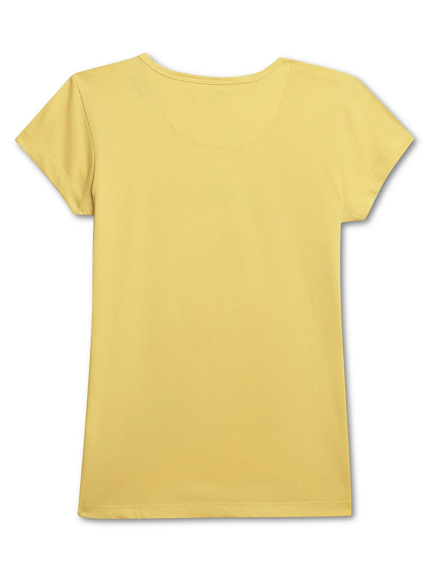 Girls Yellow Round Neck Printed T-Shirt