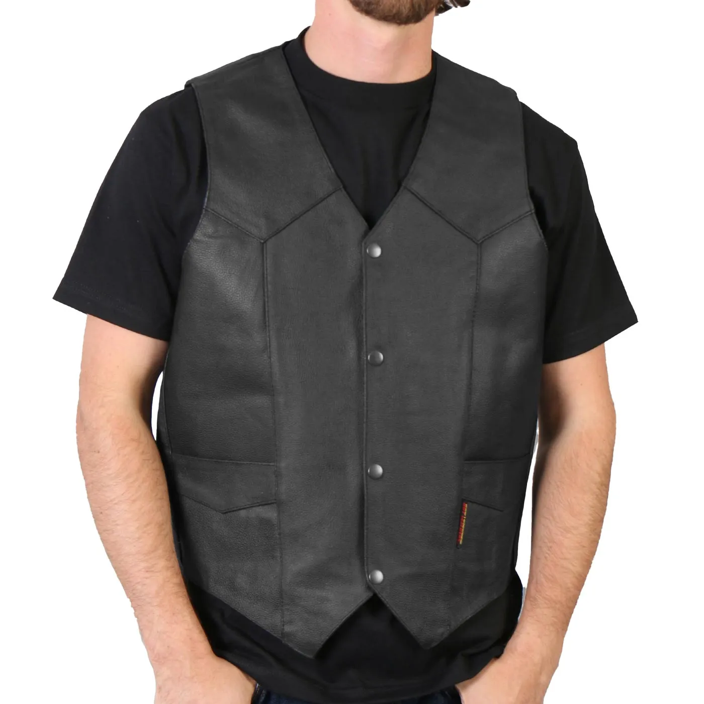 Hot Leathers VSM1014 Men's Black Heavyweight Leather Vest with Inside