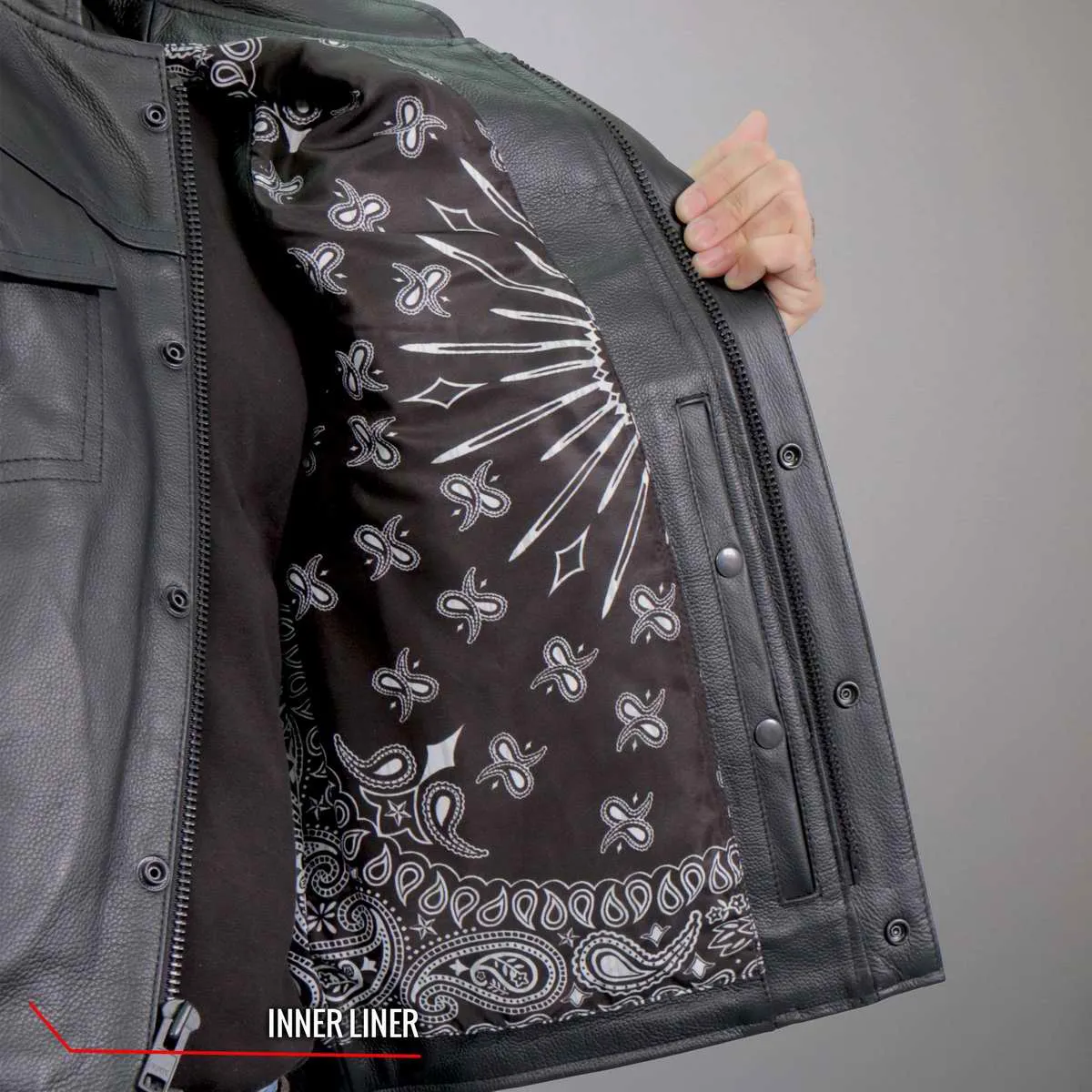 Hot Leathers VSM1049 Men's Black 'Paisley' Conceal and Carry Motorcycle Club Style Leather Vest