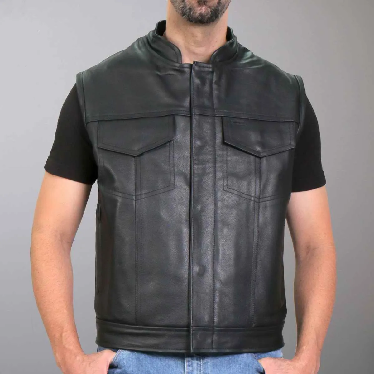 Hot Leathers VSM1049 Men's Black 'Paisley' Conceal and Carry Motorcycle Club Style Leather Vest