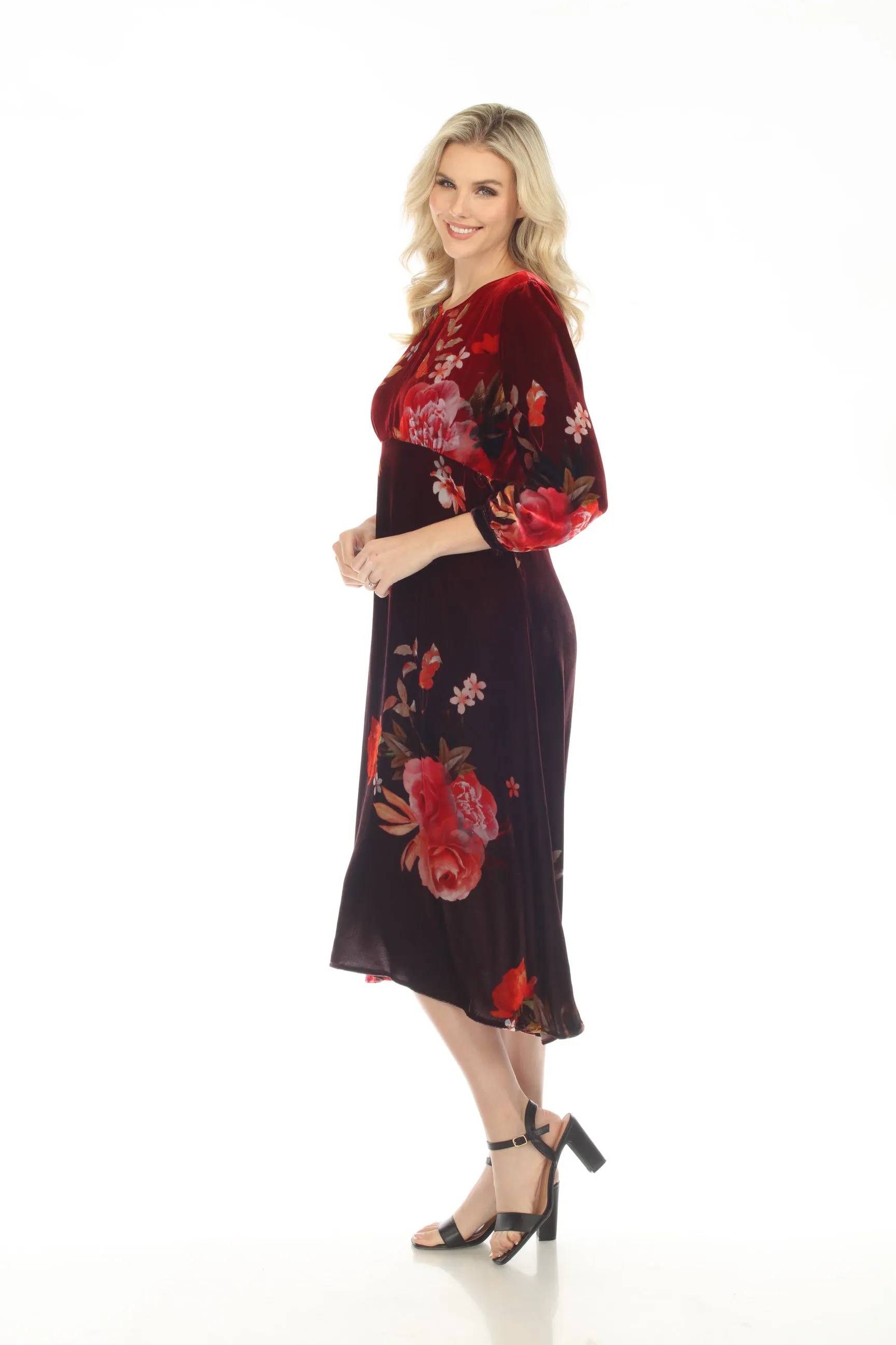 Johnny Was JWLA Coralie Velvet Effortless Floral Midi Dress Boho Chic J36522