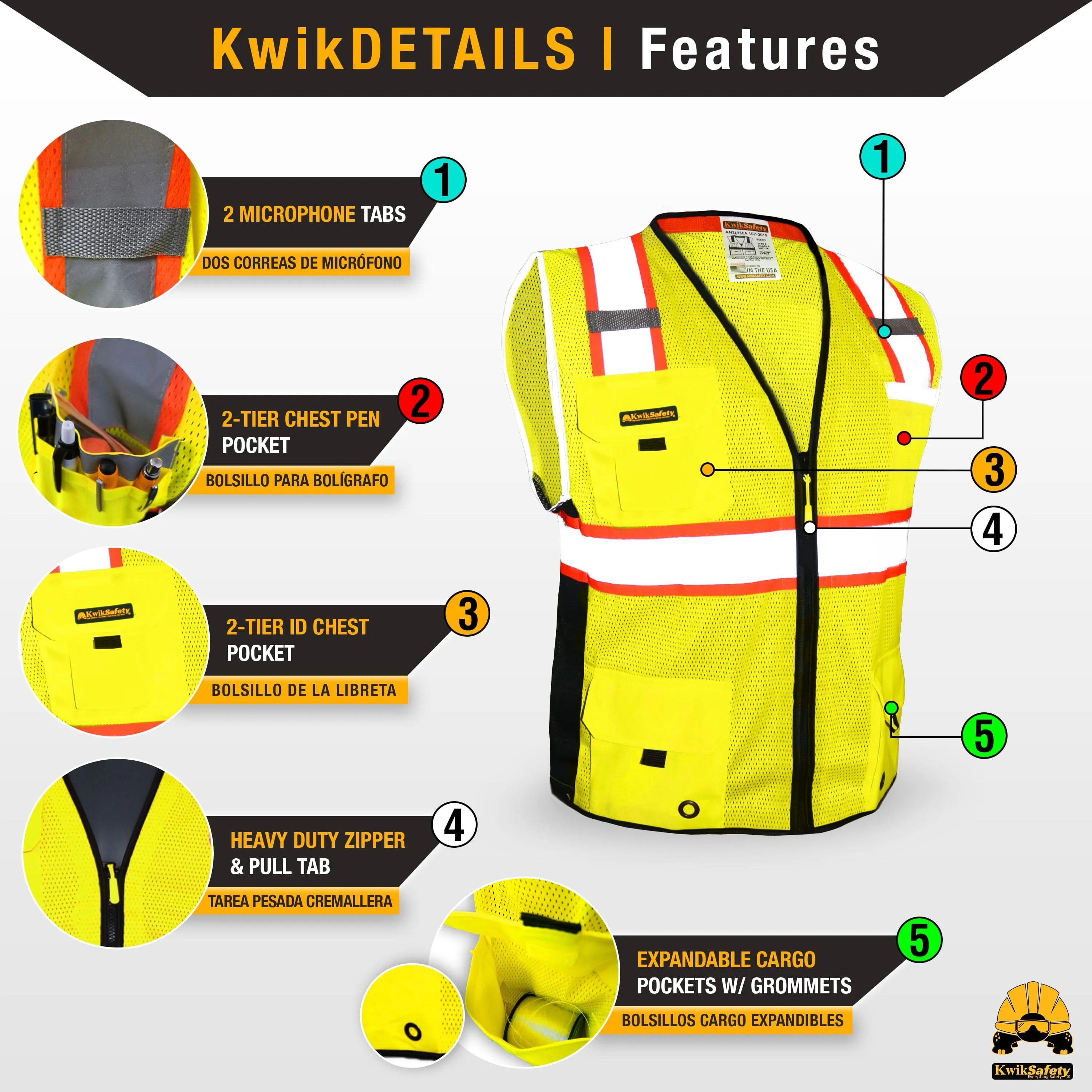 KwikSafety BIG KAHUNA Safety Vest (11 Pockets) Class 2 ANSI Tested OSHA Compliant Hi Vis Reflective PPE Surveyor - Model No.: KS3301