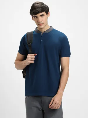 Men's Chambray Collar Regular Fit Solid Teal T-shirt