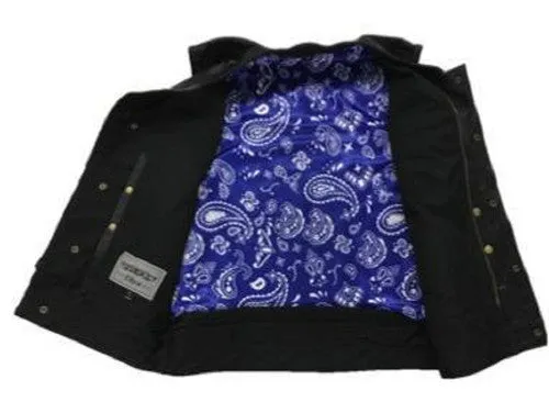 Men's Club Style SOA Leather Motorcycle Vest with Blue Paisely Lining #6665.03