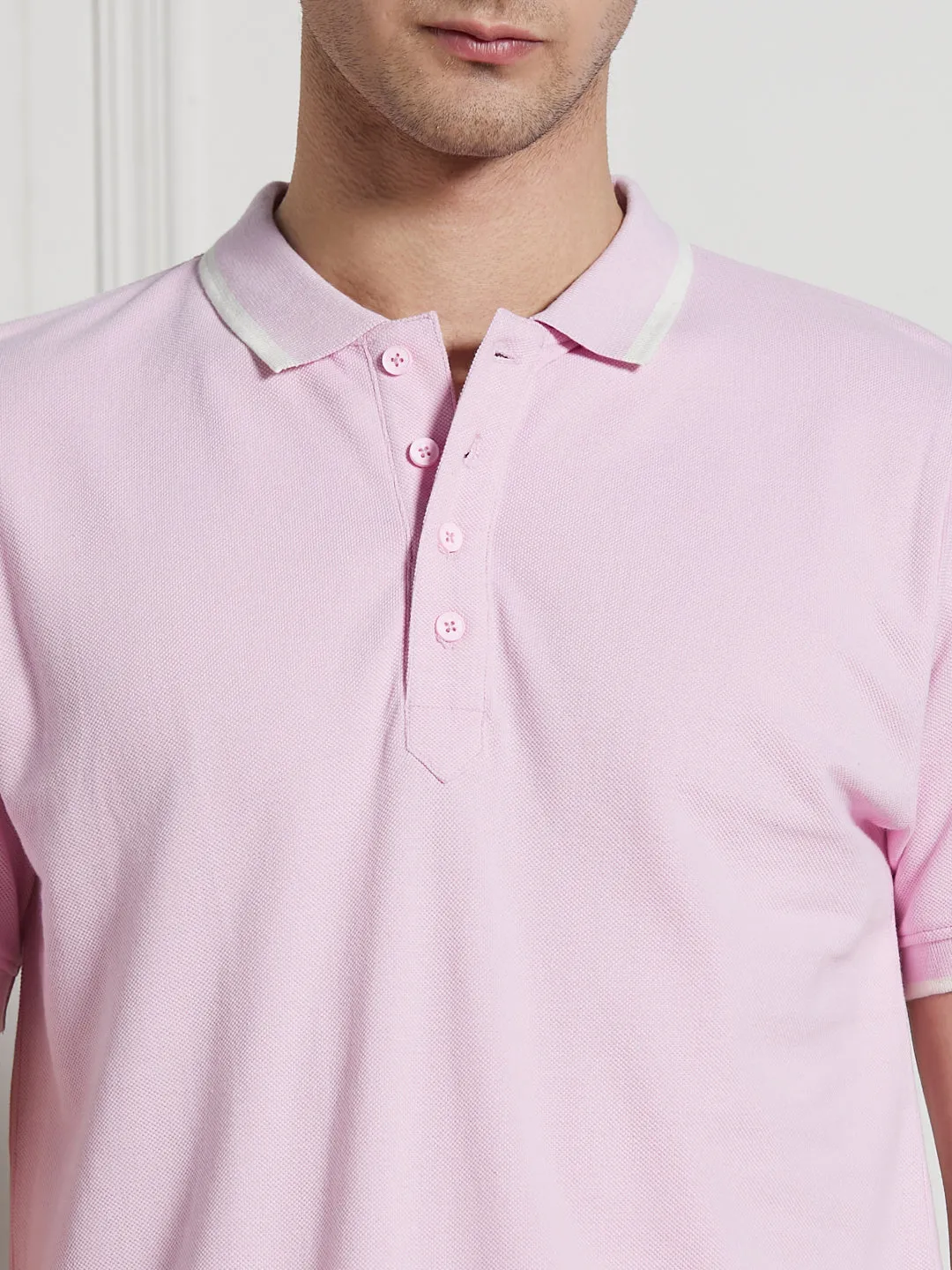 Men's Pink Cotton Regular Fit Polo T-Shirt