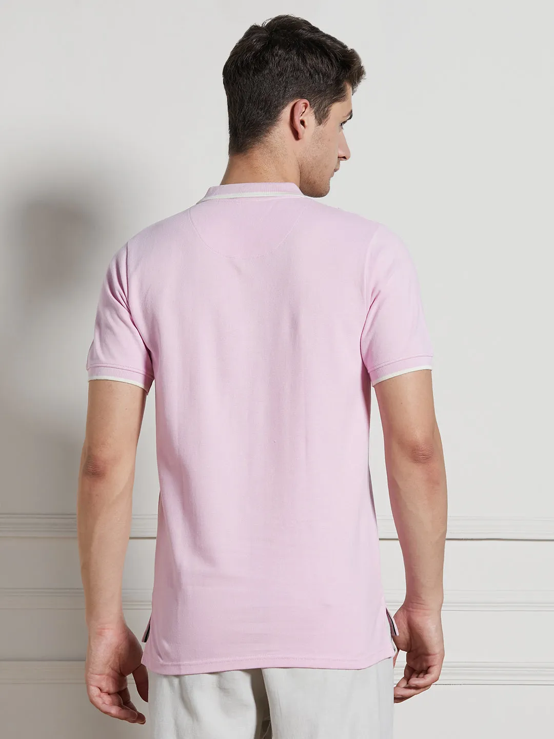 Men's Pink Cotton Regular Fit Polo T-Shirt