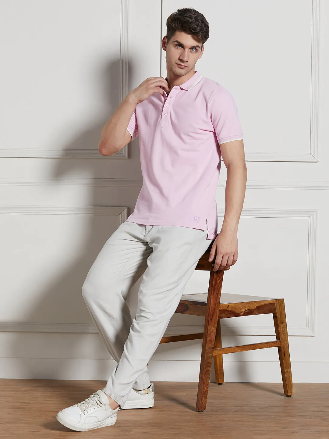 Men's Pink Cotton Regular Fit Polo T-Shirt