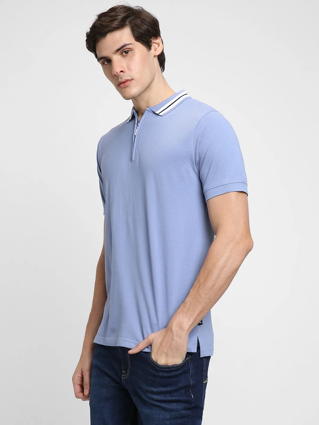 Men's Polo Regular Fit Solid Light Blue T-Shirt