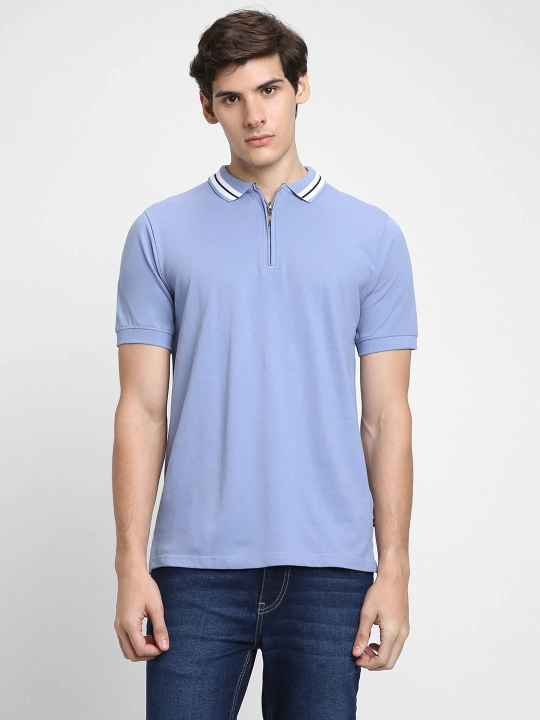 Men's Polo Regular Fit Solid Light Blue T-Shirt