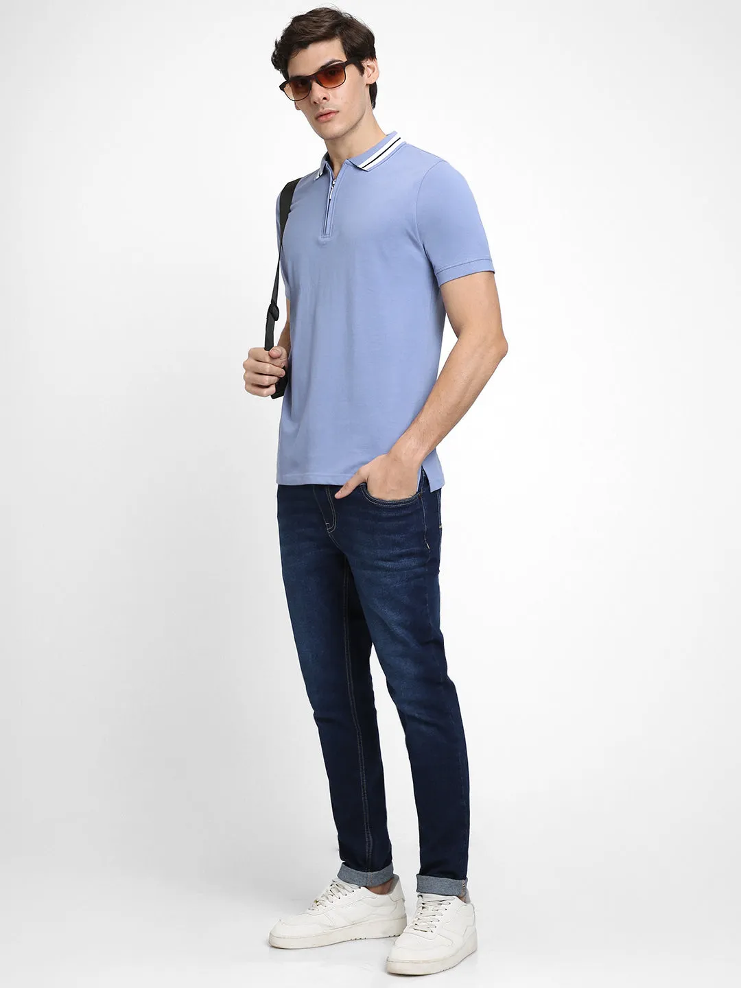 Men's Polo Regular Fit Solid Light Blue T-Shirt