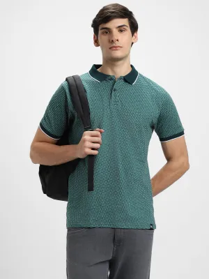 Men's Spread Collar Regular Fit Aop Teal T-shirt